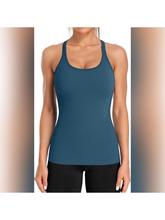 ATTRACO Tops - NWT ATTRACO Ribbed Racerback Workout Tank Top with Built In Bra, Medium
